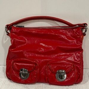 Marc Jacobs Y2K Shiny Red Shoulder Bag w Silver hardware, clips & zipper VGUC